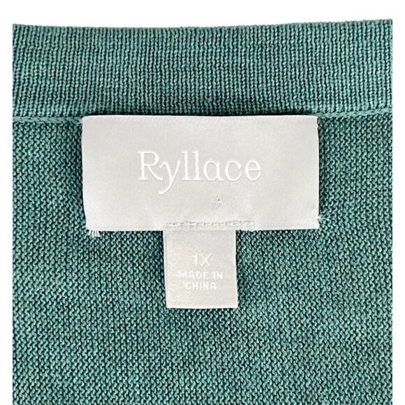 Ryllace Woman's Sz 1X Green Essence Drape Front Pocket Silk Blend Cardigan - Picture 4 of 9
